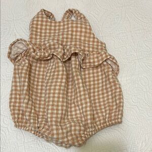 Quincy Mae Tan and White Checkered Baby Romper
